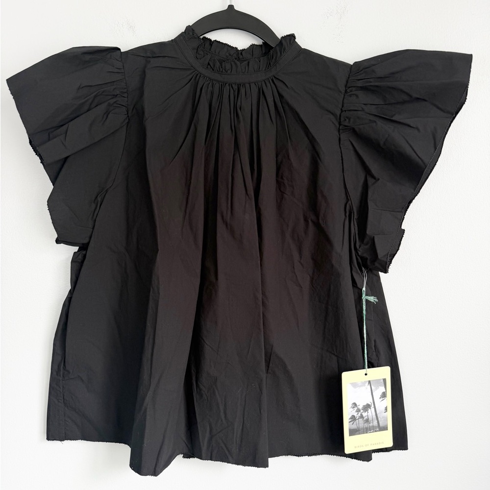 NWT! Birds Of Paradis Trovata Size XS • Carla Blouse Black High Neck Ruffle. - Picture 4 of 6